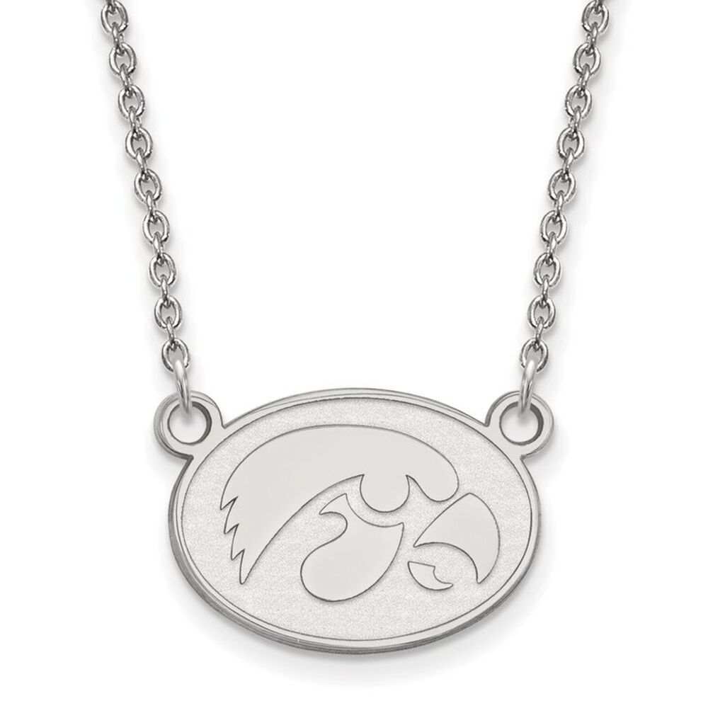 10k White Gold U of Iowa Small Hawkeye Disc Pendant Necklace